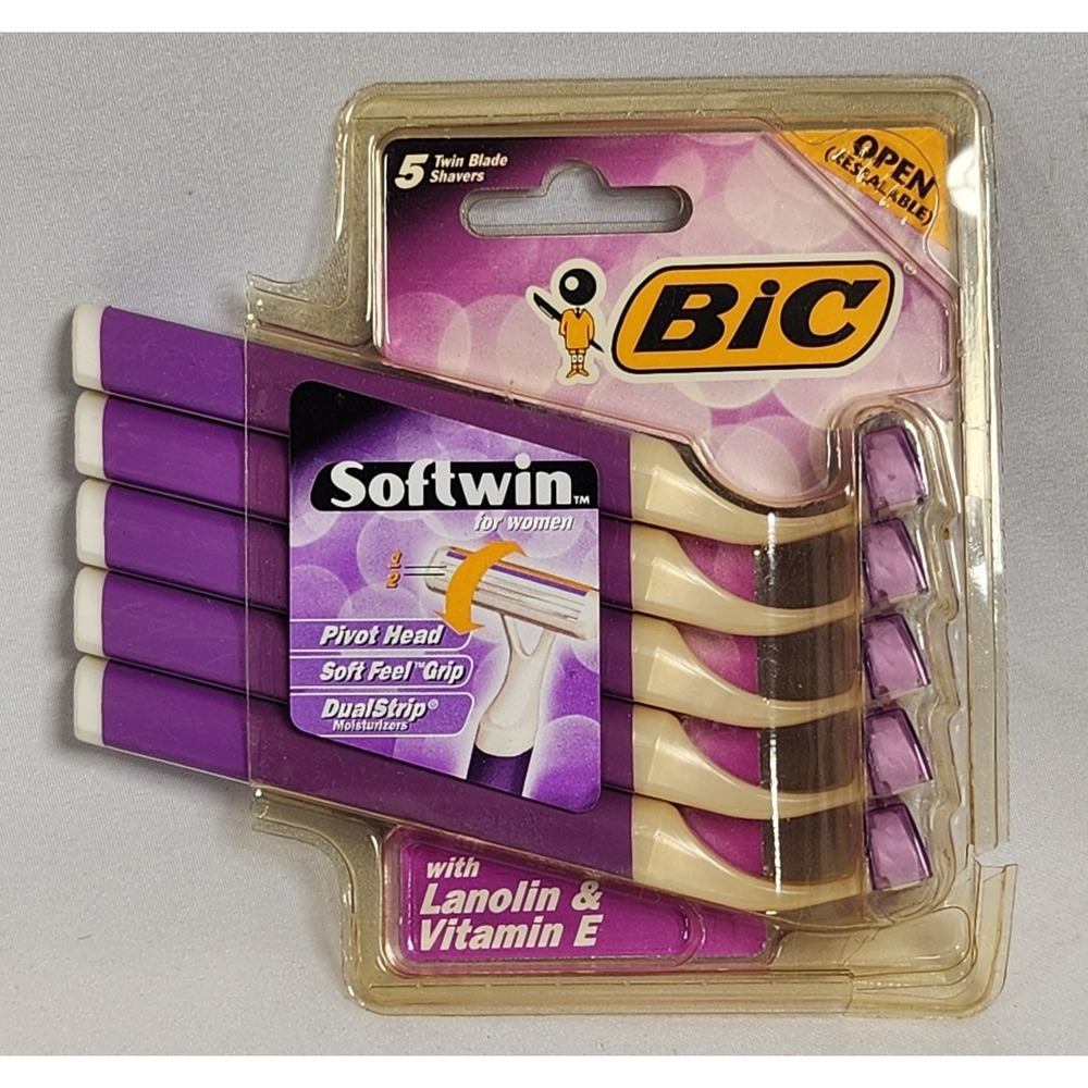 vintage 1999 Bic Softwin twin blade Razors lanolin Vit E purple For Women 5-pack